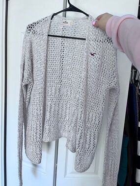 Hollister Y2K Open-Knit Light Gray Cardigan Sweater